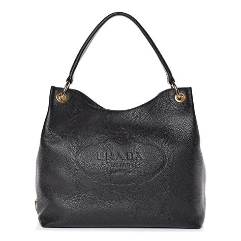 PRADA Vitello Phenix Embossed Logo Hobo 